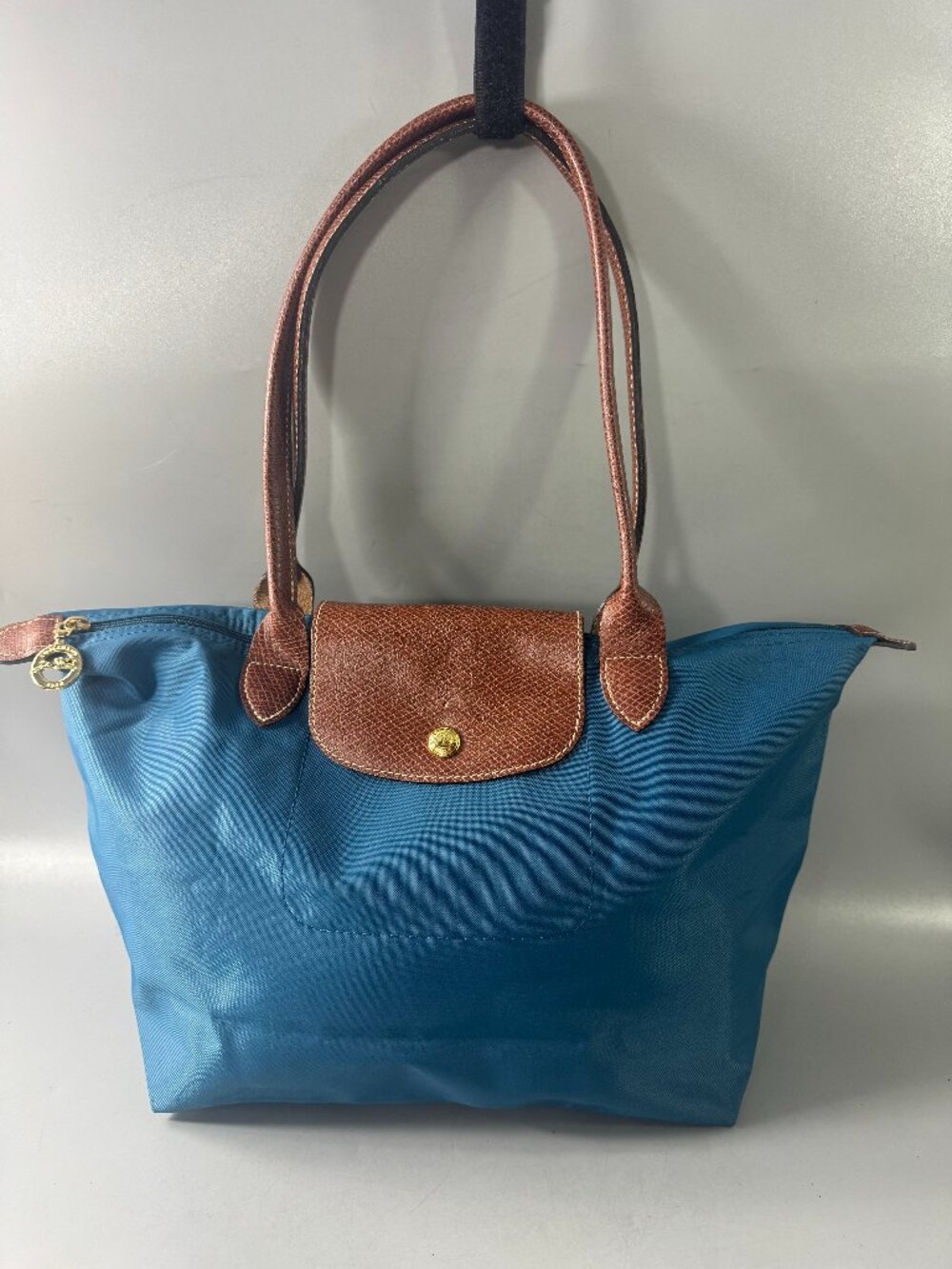 Authentic Longchamp LE PLIAGE Medium Blue and Brown Tote